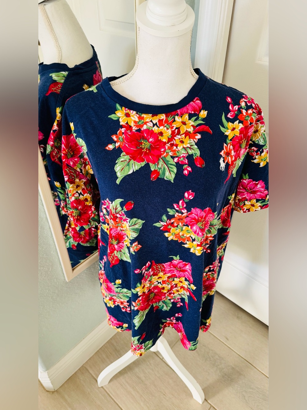 Polo Ralph Lauren Floral Classic Fit T Shirt Navy Cotton Large